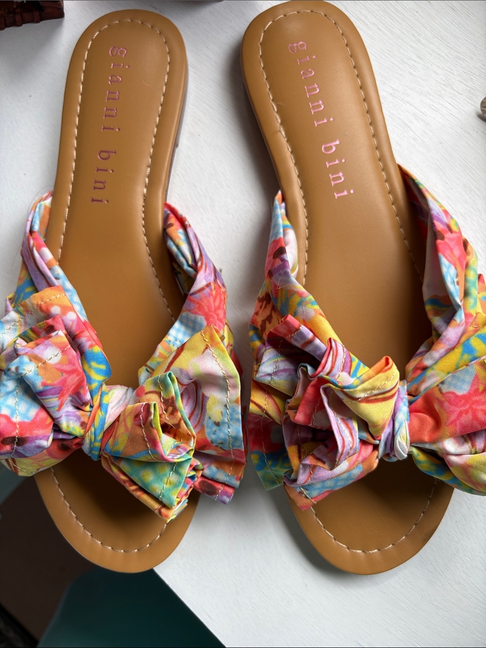 Gianni Bini Multicolor Floral Knot Bow Slide Sandals
